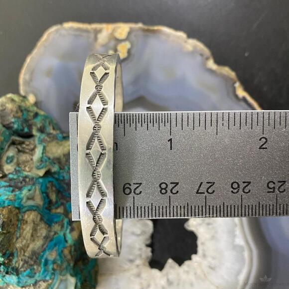 Nora Tahe Vintage Native American Sterling Silver Stamped Bracelet - Picture 10 of 10